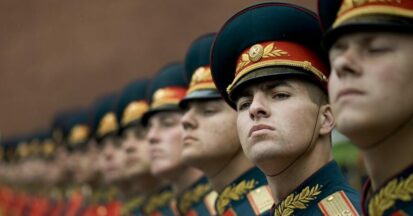Russian soldiers in dress uniform